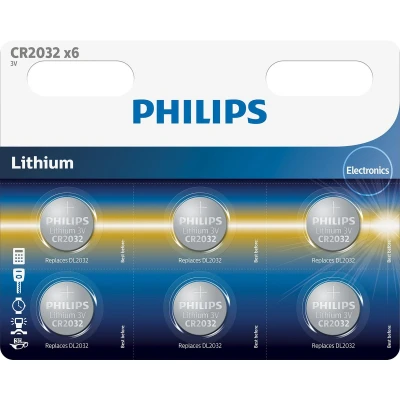 Afbeelding van Philips CR2032 3v lithium knoopcel batterij 6 stuks