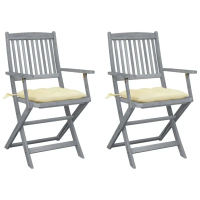 Afbeelding van Tuinstoelen 2 st inklapbaar met kussens massief acaciahout