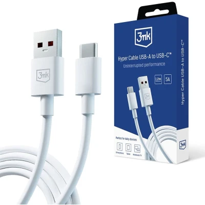 Afbeelding van 3mk Hyper Cable White USB A to C 60W 3A 1.2m