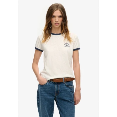 Afbeelding van Superdry Beach Graphic Ringer Tshirt print, Dames, Maat: 36, Off white
