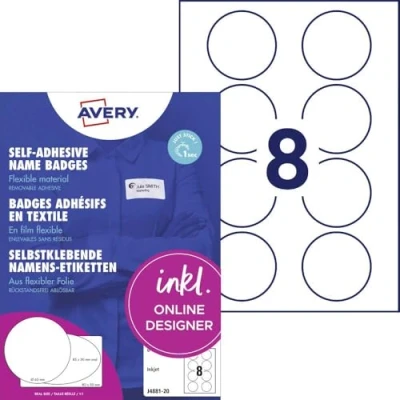 Afbeelding van Avery Naambadge zelfkl. Zweckform rond 65mm wit afneembaar 160 etiketten 20 vel inktjet