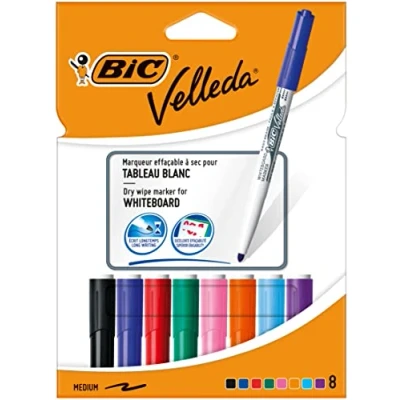 Afbeelding van Viltstift Bic Velleda 1748 whiteboard rond medium assorti blister à 8 stuks