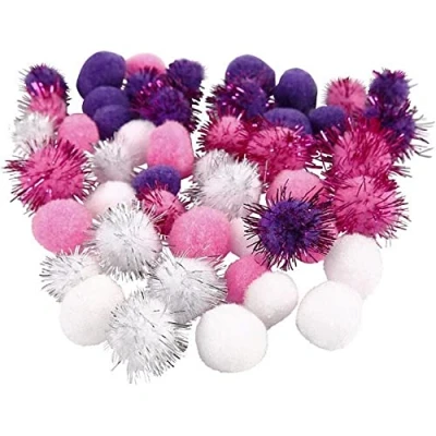 Afbeelding van Deco Pompoms 15/20 Mm Pluche Wit/paars/roze 48 Stuks