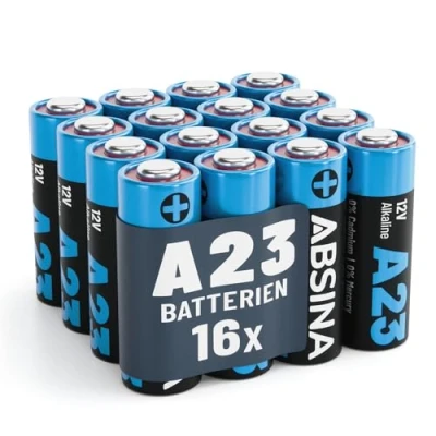 Afbeelding van ABSINA 16 stuks A23 batterijen voor garagedeuropener en nog veel meer, 23 A 12 V alkalinebatterijen, lekvrij, lange levensduur
