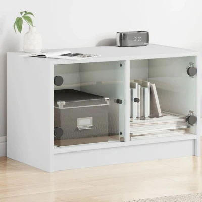 Afbeelding van Tv meubel met glazen deuren 68x37x42 cm wit