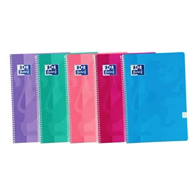Afbeelding van Oxford, Set van 5 A4 schriften, geruit, 4 x 4, softcover, 80 vellen, trendy kleuren