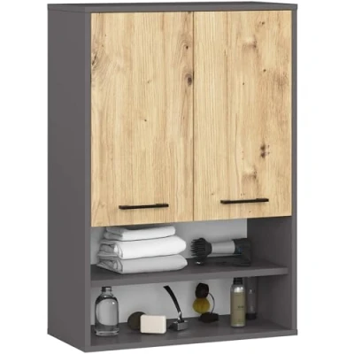 Afbeelding van Hangende Badkamerkast FIN H934 W64 met 2 Deuren en 4 Planken / AKORD Furniture Factory Grafietgrijs Artisan Eik 64 x 94 30 cm
