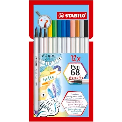Afbeelding van STABILO Pen 68 brush premium viltstift ARTY etui met 12 kleuren