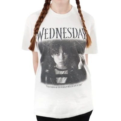 Afbeelding van Wednesday T shirt shirts met korte mouwen voor dames Kleding tienermeisjes Maten van klein tot zeer groot, Wit.