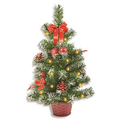Afbeelding van boom met decoratie en ledlicht, afmeting 50 cm, rood, 10 LED lichtketting, 2 x AA (niet inbegrepen), kerstboom, verlichting, decoratie, Kerstmis, advent