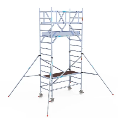 Afbeelding van Professionele aluminium rolsteiger 0.90x1.90x5.2m werkhoogte dubbele voorloopleuning en lichtgewicht platformen