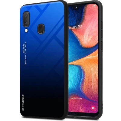 Afbeelding van Cadorabo Hoesje geschikt voor Samsung Galaxy A10e / A20e in BLAUW ZWART Tweekleurige beschermhoes van TPU silicone Case Cover en achterzijde gehard glas