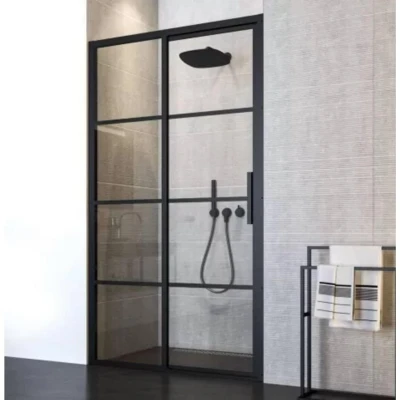 Afbeelding van Sealskin Soho schuifdeur links 140x210cm voor in nis met mat zwart profiel en helder glas