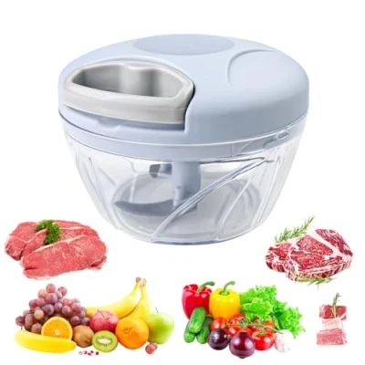 Afbeelding van Fousenuk Groentehakmolen, 500 ml, handmatig, met trekkoord, multifunctionele hakmolen 3 roestvrijstalen messen, groentesnijder, keuken, knoflook en uiensnijder