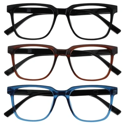 Afbeelding van OPULIZE LEO Lunettes de lecture Lot 3 Grande monture rectangulaire Noir, marron, bleu Homme Femme Charnières à ressort RRR55 123 +1,00