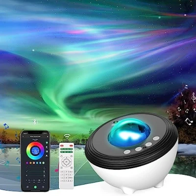 Afbeelding van YunLone Led nachtlampje, sterrenstelsel en aurora borealis, voor slaapkamer, kinderen volwassenen, met bluetooth luidspreker, witte ruis app/afstandsbediening/spraakbesturing
