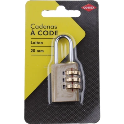 Afbeelding van Cogex Hangslot met cijferslot in messing 20 mm 3 rollen. caden 80734