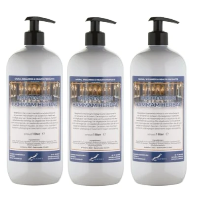 Afbeelding van Bodylotion Hammam Herbal 1 liter set van 3 stuks met gratis pomp