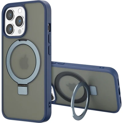 Afbeelding van Accezz Hoesje Geschikt voor iPhone 13 Pro Max Ring Stand Backcover MagSafe blauw