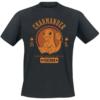 Afbeelding van Henry Tiger POKÉMON Collegiate Charmander Tshirt print, Heren, Maat: Small, Black