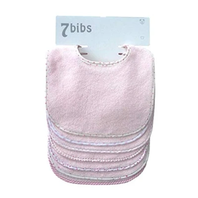 Afbeelding van Set van 7 dubbellaagse slabbetjes zachte, katoenen watten (wit) (roze waterdicht)