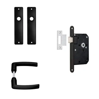Afbeelding van Deurbeslag set AXA Edge (Deurklinken met schild, Loopslot, Aluminium, Zwart)