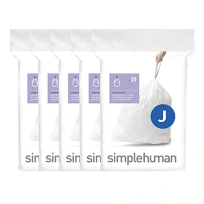 Afbeelding van simplehuman Code J Vuilniszakken met trekkoord, 30 45 liter, wit, 100 stuks