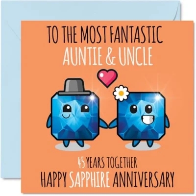 Afbeelding van Schattige saffier huwelijksverjaardagskaart voor tante en oom 45 jaar samen wenskaarten 45e huwelijksverjaardag tante, 145 mm x