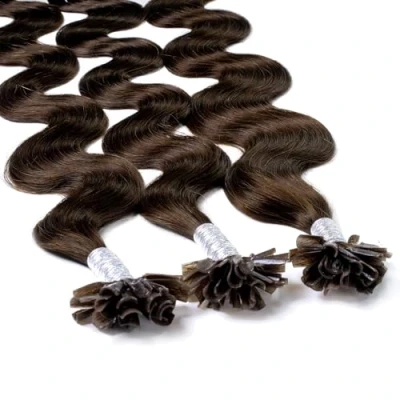 Afbeelding van hair2heart Extensions echt haar bondings gegolfd 25 strengen 0,5 g 60 cm bruin