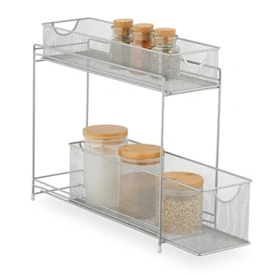 Afbeelding van Relaxdays keuken organizer metaal schuifmanden smal ladesysteem badkamer zilver