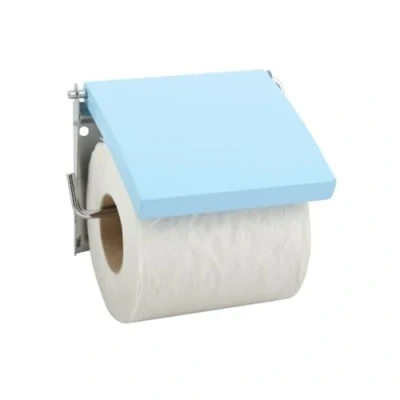 Afbeelding van MSV Toiletrolhouder voor wand/muur Metaal en MDF hout klepje lichtblauw