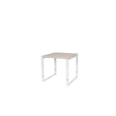 Afbeelding van Domino Plus bureau, hoogte instelbaar (62 85cm) met 80x80cm &#039;zwevend&#039; robson eiken 25mm blad en wit (RAL9010) O poot frame