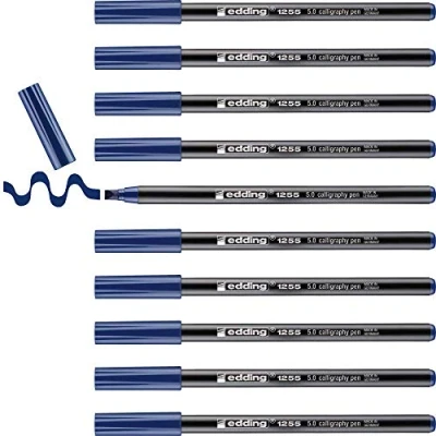 Afbeelding van edding 1255 kalligrafiemarker staalblauw 10 pennen 5 mm kalligrafische punt marker voor papier, hout, terracotta, canvas beginners, belettering, bullet journals, wenskaarten, agenda&#039;s