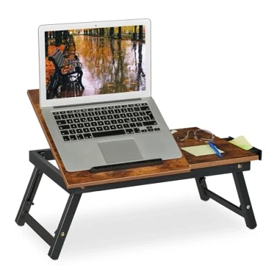 Afbeelding van Relaxdays laptoptafel inklapbaar schoottafel laptop bamboe hoogte verstelbaar lade