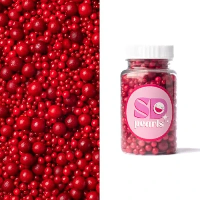 Image de SD Pearls Perles de sucre comestibles pour gâteaux, muffins et cupcakes (rouge, 3,4, 5, 7, 10 mm, 100 g)