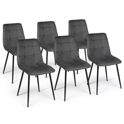 Image de Lot de 6 chaises en velours gris foncé matelassé