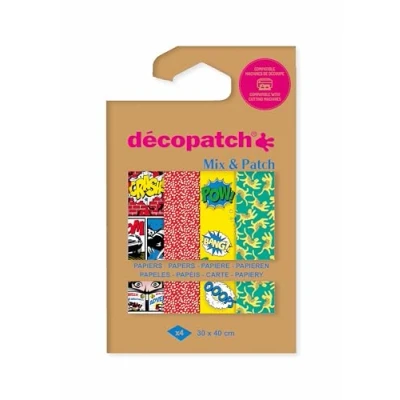 Afbeelding van Décopatch DP039C Een zakje met 4 vellen Afmetingen: 30 x 40 cm Bedrukt papier, groen, geel Mix &amp; Patch vanaf 5 jaar, doe het zelf, creatief, renovatie, creatieve activiteit