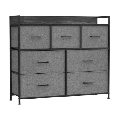 Afbeelding van SONGMICS Ladekast voor slaapkamer, 7 laden van stof met handgrepen, metalen frame, leigrijs en antracietgrijs LTS523G22