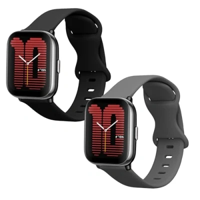 Afbeelding van kwmobile 2x horlogebandjes geschikt voor Amazfit Active (A2211) bandje Smartwatch bandjes van TPU Activity tracker horloge band in zwart / grijs