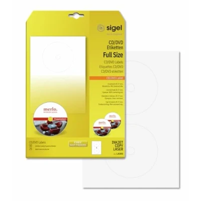 Image de sigel Etiquettes pour CD/DVD, blanc, opaque, Fullsize , sur 25F A4