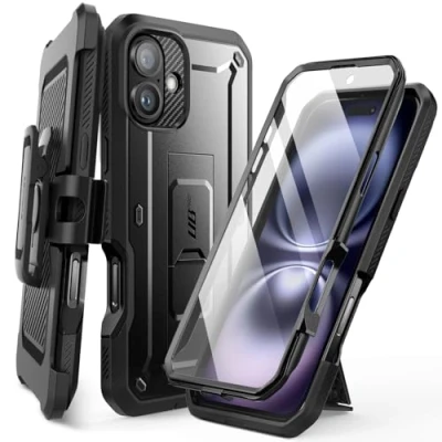 Afbeelding van SUPCASE Unicorn Beetle Pro Hoesje Geschikt voor Apple iPhone 16 Stofdichte Case Met Ingebouwde Screenprotector Full Protect valbescherming Holster en Kickstand Zwart
