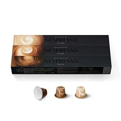 Afbeelding van Nespresso Barista Creations Trio Vanilla Eclair, Crème brûlée, Cocoa Truffle Mari Variations Vanilio, Caramelito, Ciocattino (30 capsules)