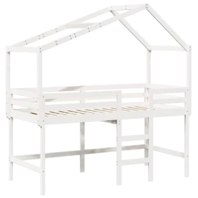 Afbeelding van vidaXL Halfhoogslaper met ladder en bedhuis grenenhout wit 80x200 cm
