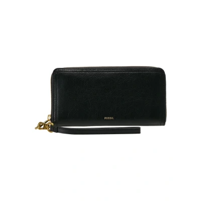 Afbeelding van Fossil Logan damesportemonnee, multifunctioneel leer bruin 11,1 cm L x 2,5 B 8,9 H SL7923200, zwart.