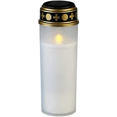 Afbeelding van PEARL graflantaarn: XXL led grafkaars op zonne energie met continu licht en batterij, 21 cm, wit (led graflantaarn, waterdichte graflamp, verlichting)
