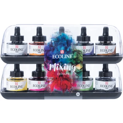 Afbeelding van Talens Ecoline waterverf flacon van 30 ml, set 10 flacons in geassorteerde kleuren