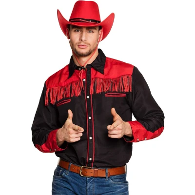 Afbeelding van Boland Shirt Western zwart/rood (L) Volwassenen Cowboy Indiaan