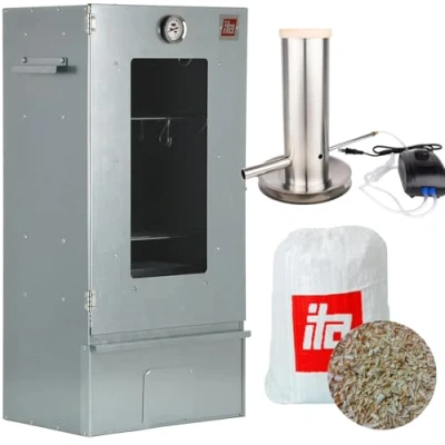 Afbeelding van ITA Rookoven 7000 Smokerset met rookgenerator rookkast raam en thermometer gelegeerd staal EU kwaliteit, rechtstreeks van de fabrikant 81 cm 3 niveaus