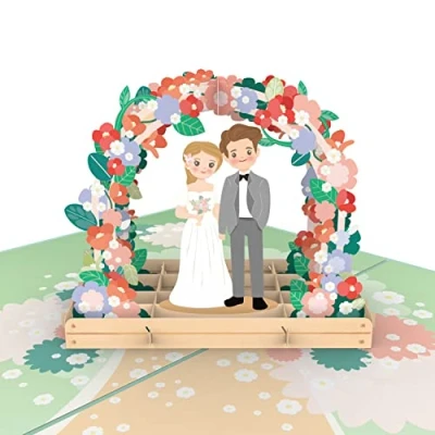 Afbeelding van papercrush® pop up kaart Bruidspaar onder bloemenboog 3D bruiloft