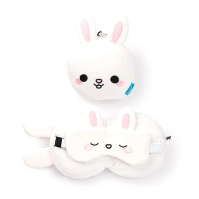 Afbeelding van Relaxeazzz Frances het Konijn knuffel/reiskussen/slaapmasker 2 in 1 set voor kinderen vliegtuig of auto